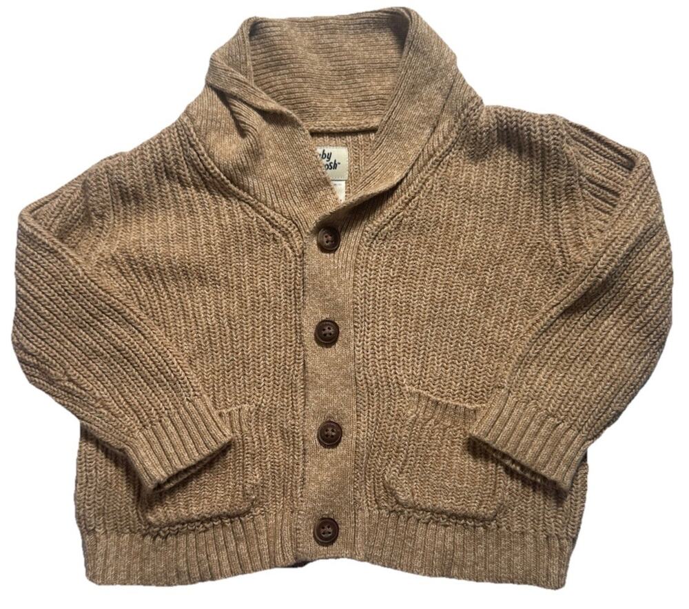 Baby B’gosh 18M Tan Shawl Collar Button Front Knit Cardigan Sweater